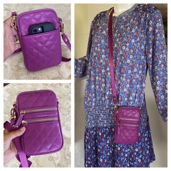 NWOT Sondra Roberts Squared Quilted Vegan Leather Cross Body Wallet Phone Bag - Picture 1 of 11